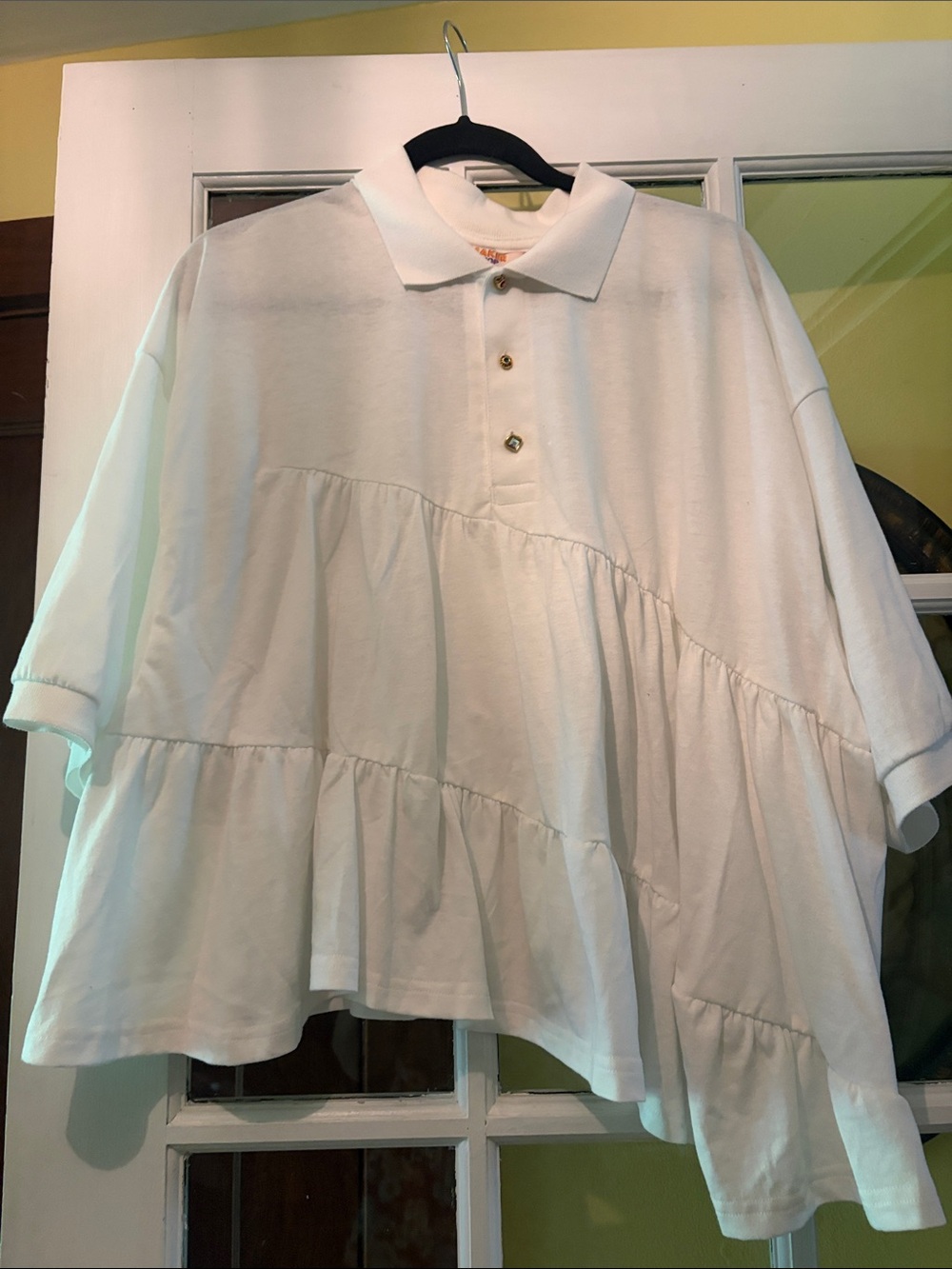 Todd Oldham White Ruffle Polo Top